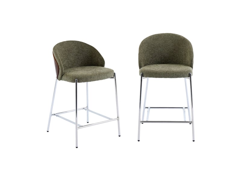  Lot de 2 tabourets de bar bois de peuplier teinté noyer. Acier chromé et tissu texturé kaki - paul  - Conforama A