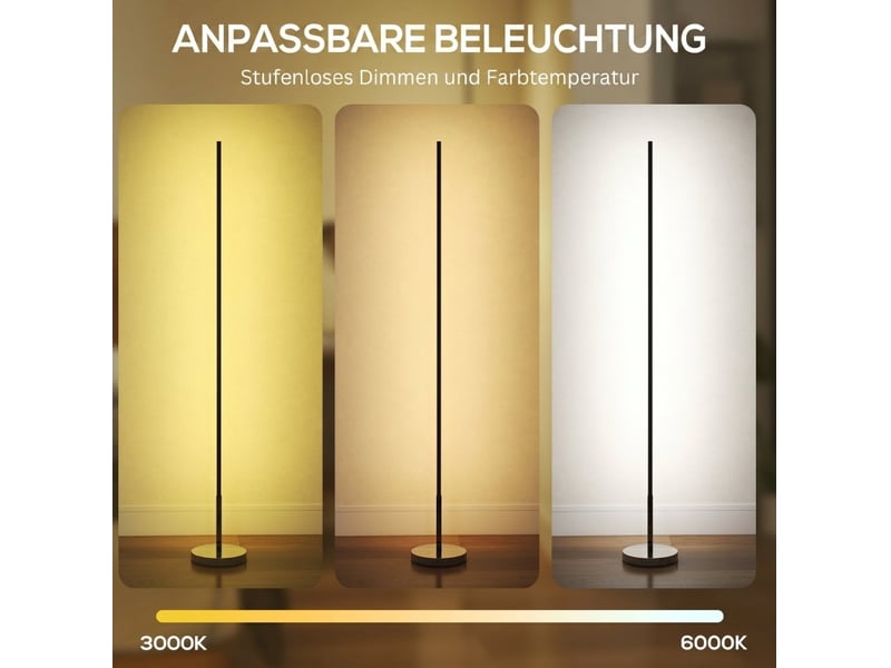  Lampadaire led 20x20x150 cm argenté en aluminium, température de couleur réglable avec télécommande  - Conforama E