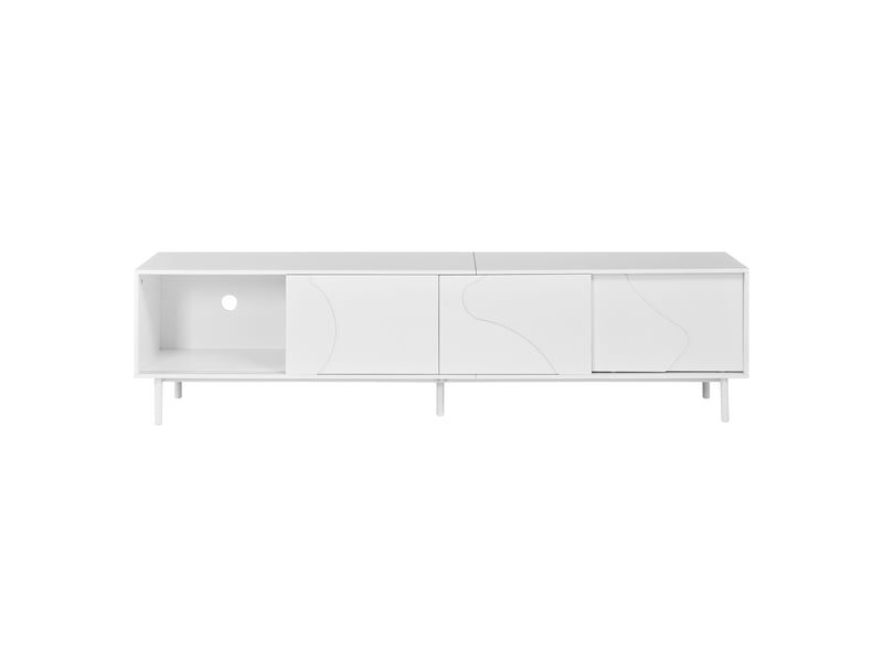  Meuble tv blanc 180 cm avec led et portes coulissantes en mdf mat  - Conforama E