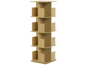 Bibliothèque rotative à 4 niveaux, étagère rangement avec 16 compartiments, 39 x 39 x 128,3 cm, chêne