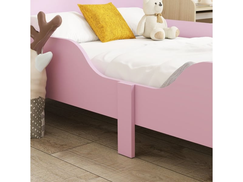  Lit une personne, lit enfant, structure mdf et pin robuste, design rose, barrières de sécurité, surface facile d'entretien  - Conforama D
