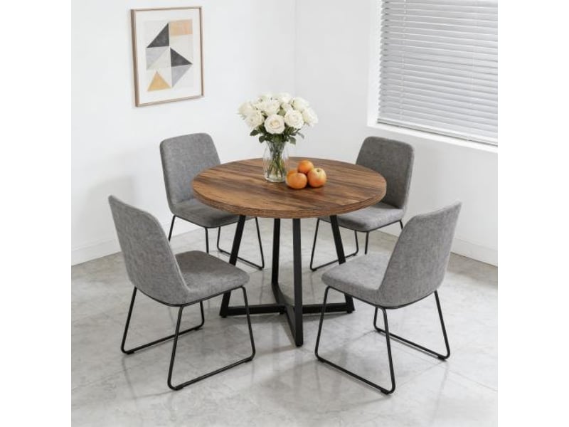  Table de salle à manger pour 2 à 4 personnes avec plateau compact, style industriel, en mdf et métal, noir et brun rustique  - Conforama C
