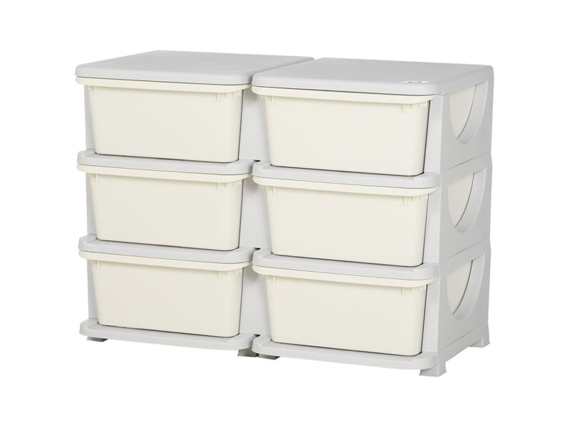  Commode à 6 tiroirs pour enfants de 3 à 6 ans, bords arrondis, en polypropylène blanc crème, 75 x 37 x 56,5 cm  - Conforama B