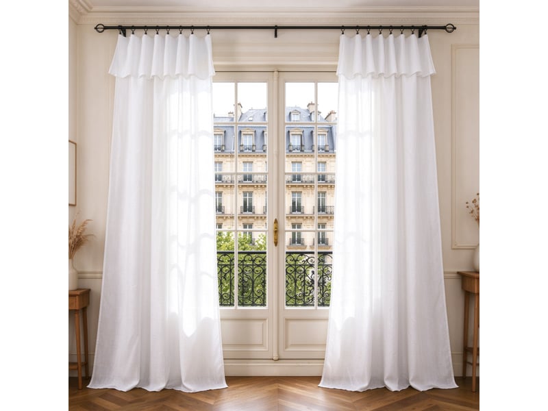  Lot de 2 voilages ajustables + 8 anneaux pince 140 x 270 cm evasion polyester effet lin  - Conforama A
