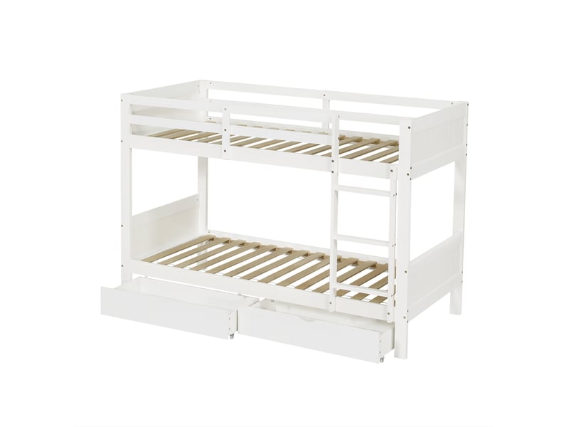 Lit superposé enfant 90x200 cm blanc, séparable en 2 lits, 2 tiroirs, échelle - Conforama E