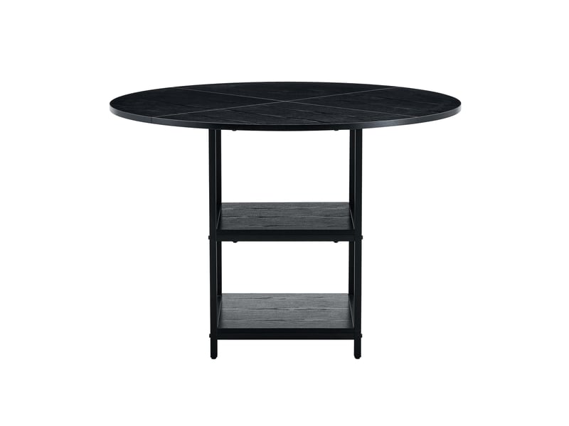 Table à manger ronde, 107x75 cm, industrielle avec double espace, pratique, plateau mdf, piètement métal, coloris noir - Conforama A