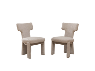 Lot de 2 chaises de salle à manger en tissu chenille beige, chaises sans accoudoirs avec dossier incurvé et pieds en bois d'hévéa massif