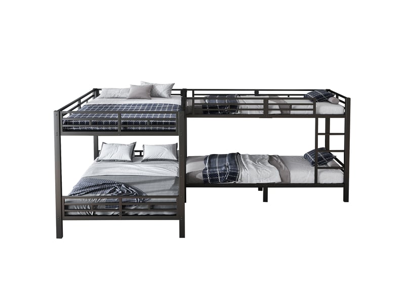  Lit superposé noir en fer 90x200 et 140x200 cm avec plusieurs couchages, échelle à 3 marches et sommiers métalliques  - Conforama A
