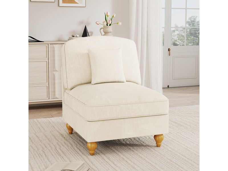  Canapé droit sans accoudoirs à housse volantée amovible  - coussin de soutien, chenille blanche  - Conforama B