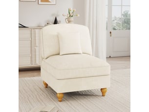 Canapé droit sans accoudoirs à housse volantée amovible  - coussin de soutien, chenille blanche