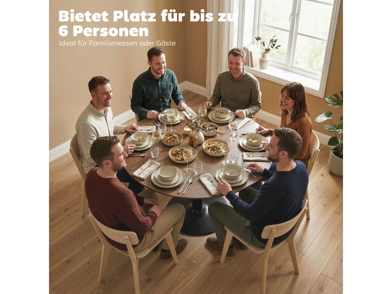  Table à manger ronde 6 personnes mdf et acier coloris bois marron ø 110 cm  - Conforama D