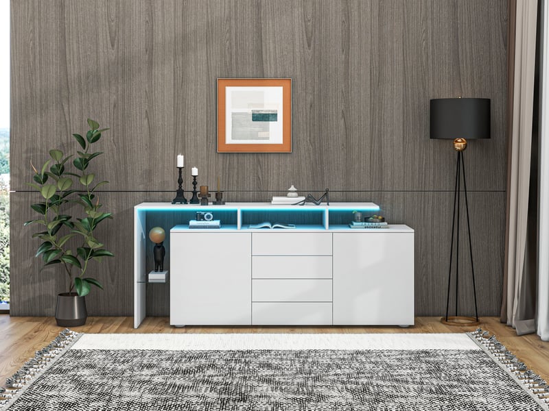  Buffet de cuisine haut 160x70x35 cm, grand meuble de rangement avec 4 tiroirs et 2 portes pour salon ou salle à manger, capacité de stockage optimisée  - Conforama E