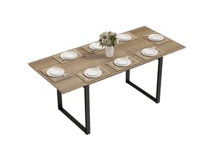 Table à manger extensible rectangle pour 6 à 8 personnes, table de cuisine avec rallonge 140-180 cm, effet bois naturel