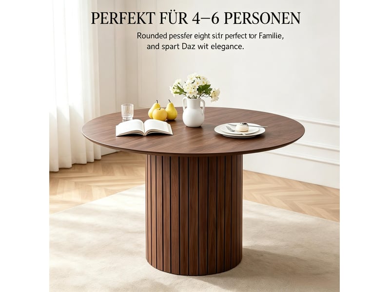  Table à manger ronde 120 x 120 cm – marron foncé – pied central cylindrique stable, pour 4 à 6 personnes  - Conforama E