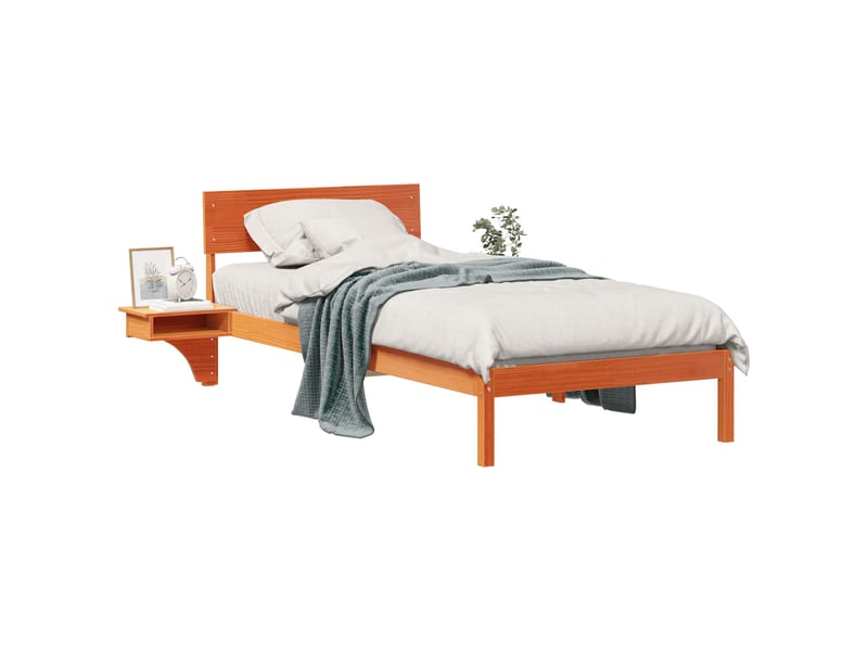  Lit simple- lit adulte -  cadre de lit avec tête de lit brun  90 x 190 cm pin massif  - Conforama A