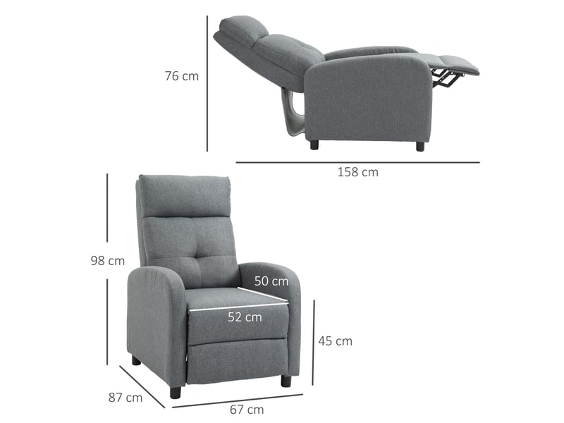 Fauteuil relax inclinable,67x87x98 cm,avec repose-pieds,polyester,gris - Conforama C