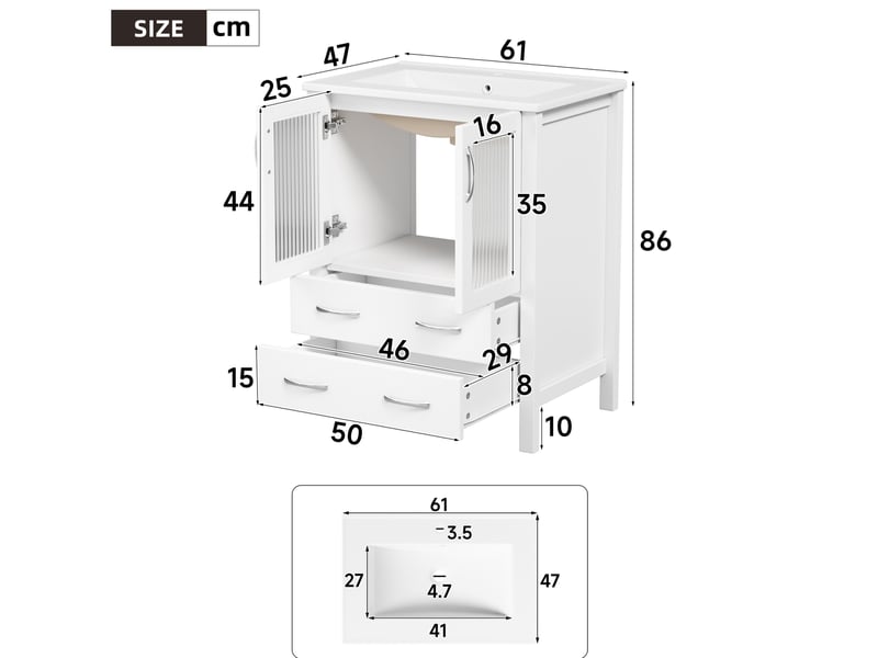  Meuble sous-lavabo 61x47x86 cm blanc brillant avec vasque en céramique  - Conforama C