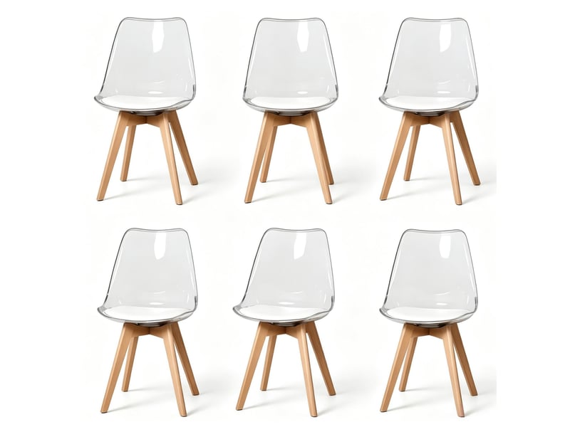  Lot de 6 chaises de salle à manger 42x42x83 cm – blanc – assise rembourrée en simili cuir et pieds en bois  - Conforama A