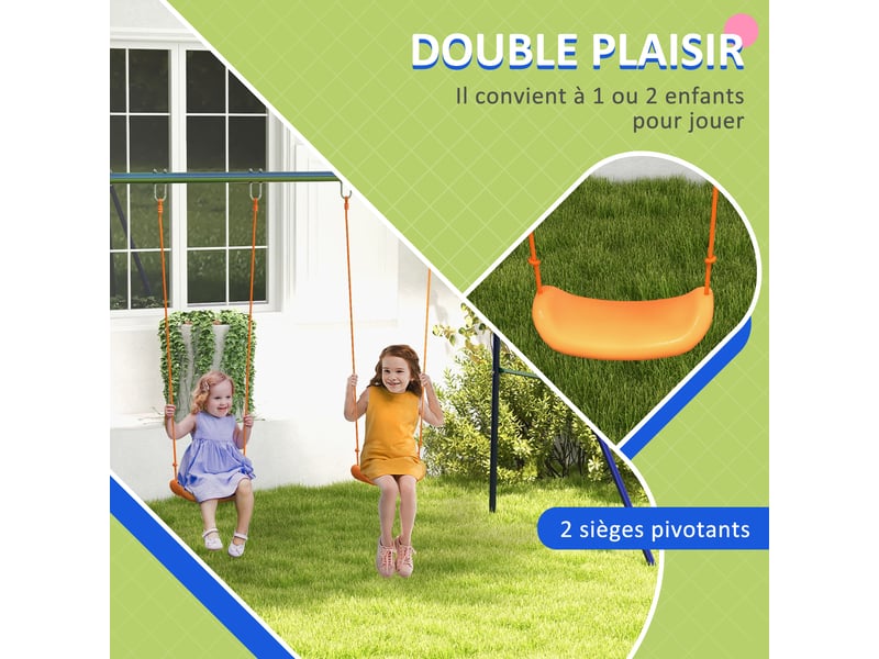  Balançoire portique balançoire pour enfants avec 2 siège de balançoire structure en métal charge max. 90 kg multicolore  - Conforama D