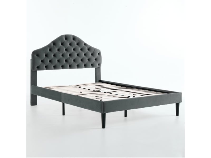 Cadre de lit 140x200, lit capitonné en velours gris avec tête de lit réglable - Conforama A