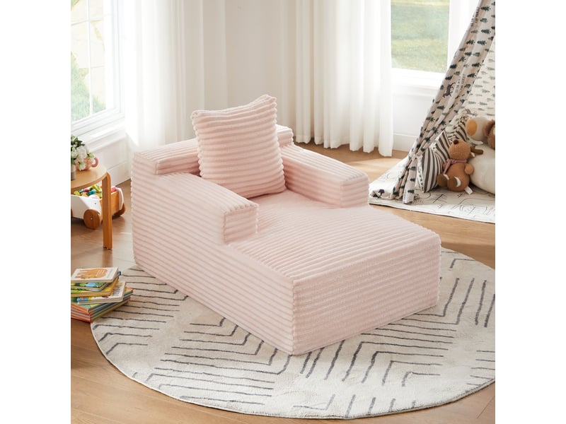  Chaise longue canapé en velours côtelé - méridienne confortable sans montage fauteuil relax de salon et bureau 1 place - rose  - Conforama B