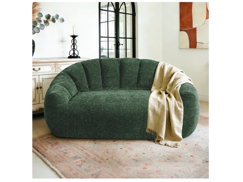  Fauteuil poire 1 place en flanelle verte avec accoudoirs, design ours, pour salon, chambre et détente  - Conforama B