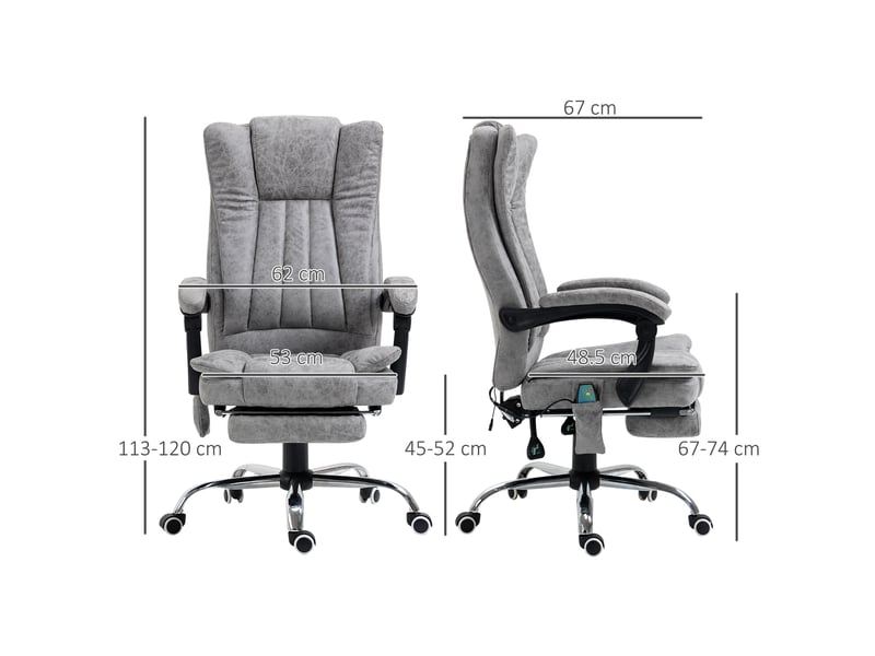  Fauteuil de bureau massant et chauffant, chaise de bureau, simili cuir, 62x67x120cm, gris  - Conforama E
