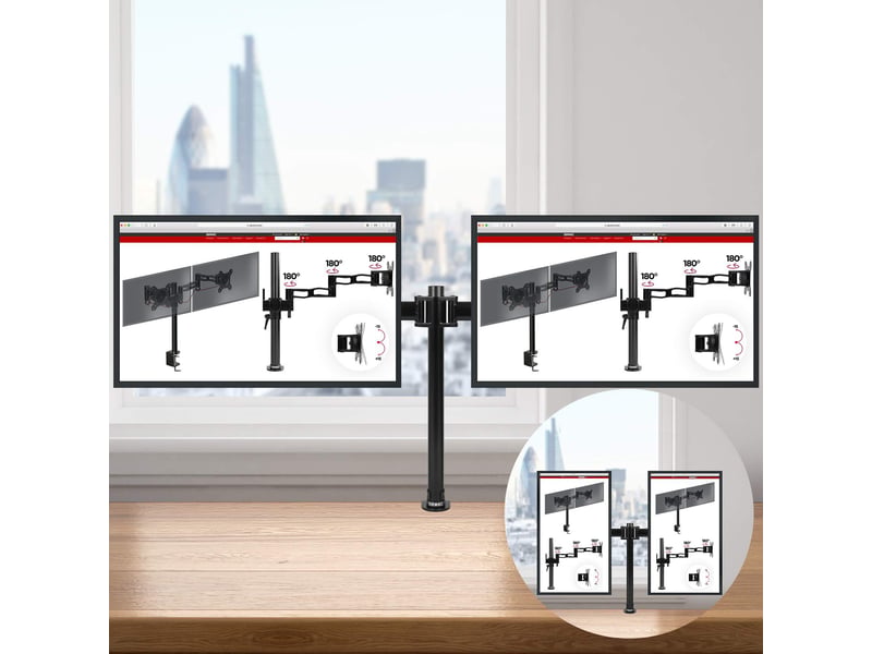 Duronic dm252 bk support de 2 moniteurs à pince pour bureau - hauteur ajustable -rotatif/pivotable/inclinable-compatible avec moniteur dordinateur lcd/led vesa 75/100-potence et bras en acier  - Conforama B