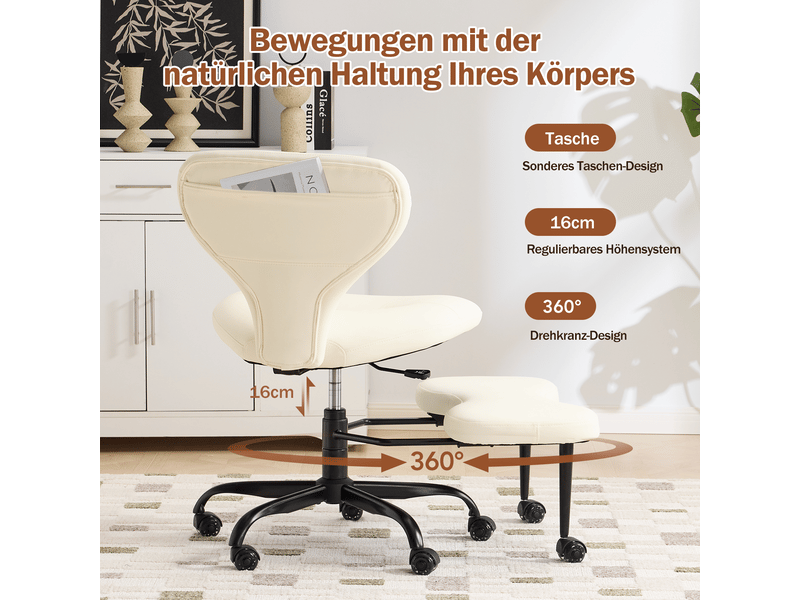  Chaise de bureau jambes croisées blanc en simili cuir, assise pivotante 360°, hauteur réglable, repose-pieds rétractable  - Conforama D