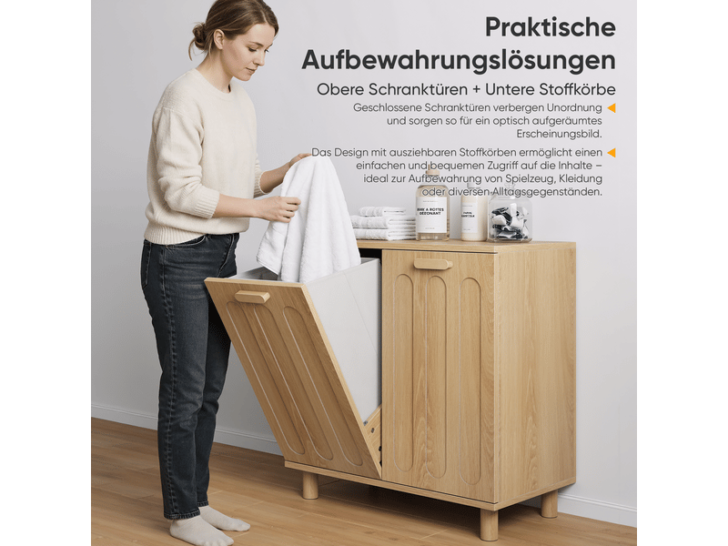  Meuble à linge,66x35x67 cm,avec paniers amovibles,en mdf,coloris chêne  - Conforama D