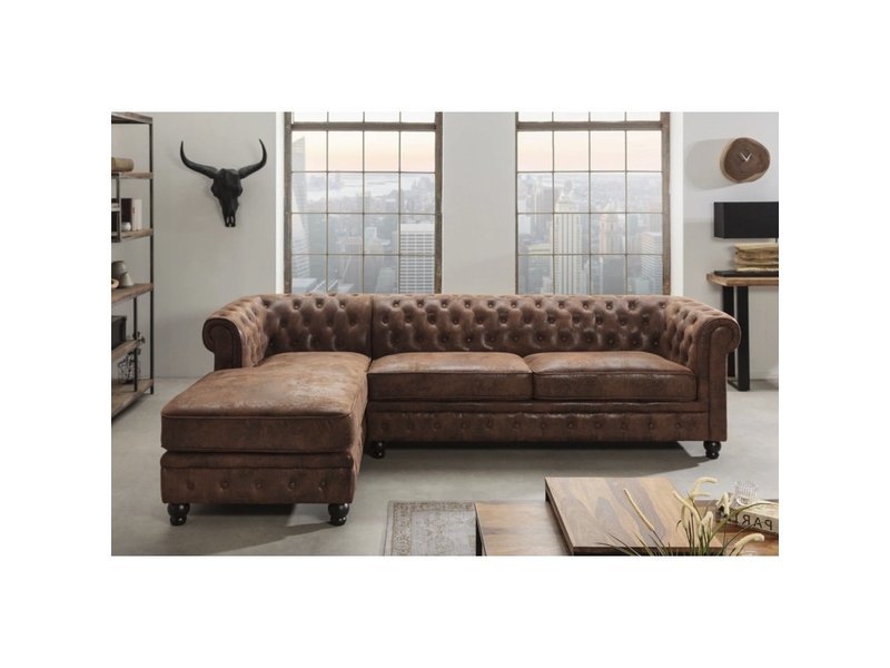  Canapé d'angle edgar – marron chocolat capitonné – 4 places – angle droit style chesterfield  - Conforama B