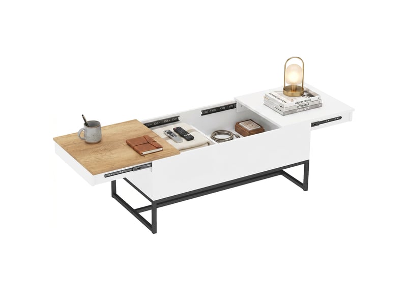  Table basse coulissante avec rangement blanc et coloris chêne 100 x 50 x 45 cm  - Conforama A