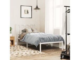 Lit adulte, lit simple, cadre de lit métal sans matelas avec tête de lit blanc 90x200cm cf9435