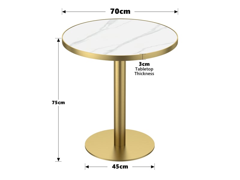 Table à manger 70 cm plateau en pierre frittée effet marbre luxueux résistante aux rayures et à l’abrasion surface déperlante pieds en acier inoxydable usage polyvalent - Conforama C