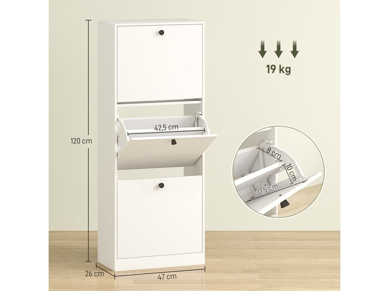  Meuble à chaussures, 3 tiroirs, pour jusqu'à 12 paires de chaussures, panneaux de particules, blanc  - Conforama D