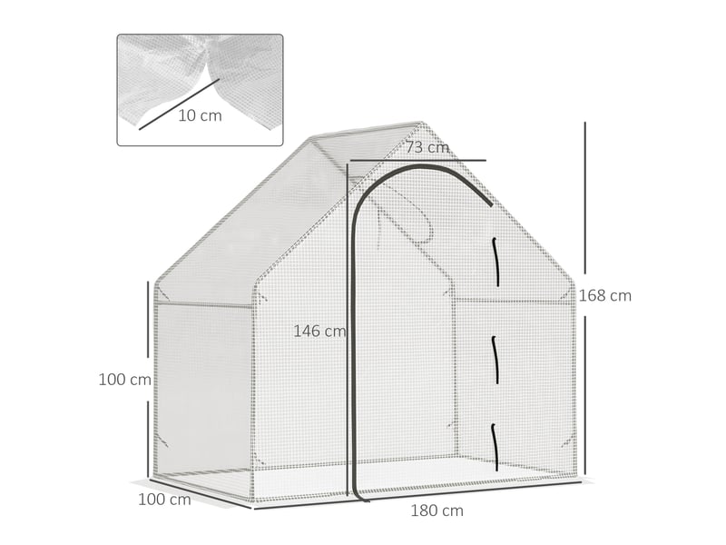  Serre de jardin 180x100x168 cm porte enroulable métal blanche  - Conforama E