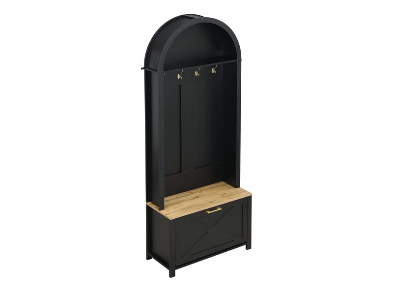  Portemanteau avec banc et rangement 75 x 195 cm en mdf noir et bois  - Conforama W