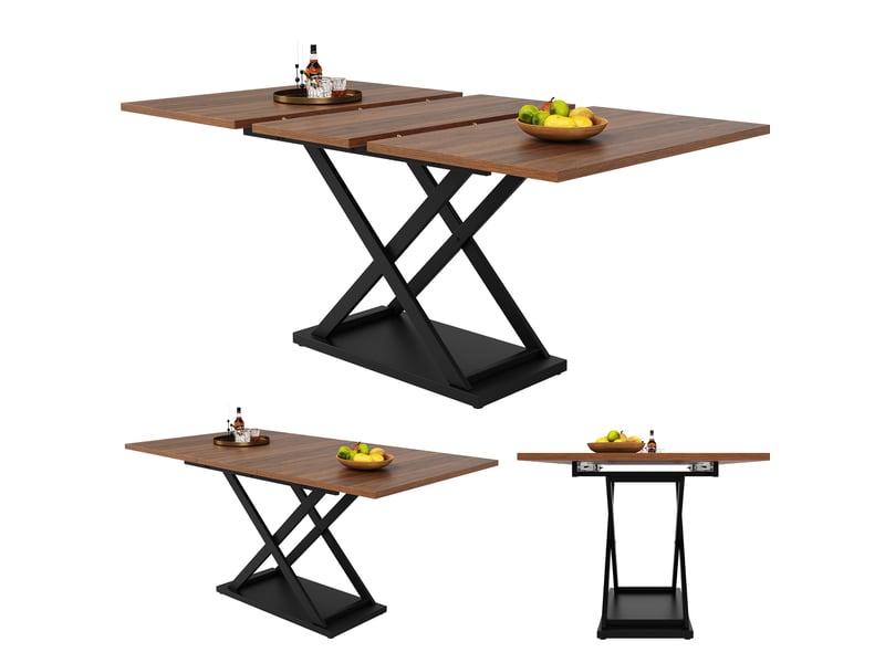  Table à manger extensible – plateau mdf noyer et piètement métal noir – 120 à 160 x 80 cm  - Conforama A