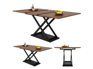 Table à manger extensible – plateau mdf noyer et piètement métal noir – 120 à 160 x 80 cm