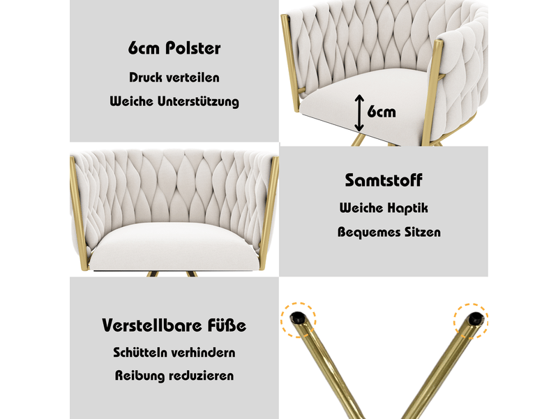 Lot de 4 chaises de salle à manger pivotantes,59x54x72 cm,velours,beige et doré - Conforama E