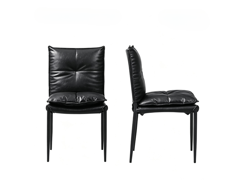 Chaise de salle à manger lot de 4 avec dossier rembourré ergonomique et piètement en métal, pu noir 46 × 55 × 87 cm - Conforama A