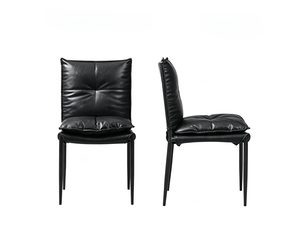 Chaise de salle à manger lot de 4 avec dossier rembourré ergonomique et piètement en métal, pu noir 46 × 55 × 87 cm