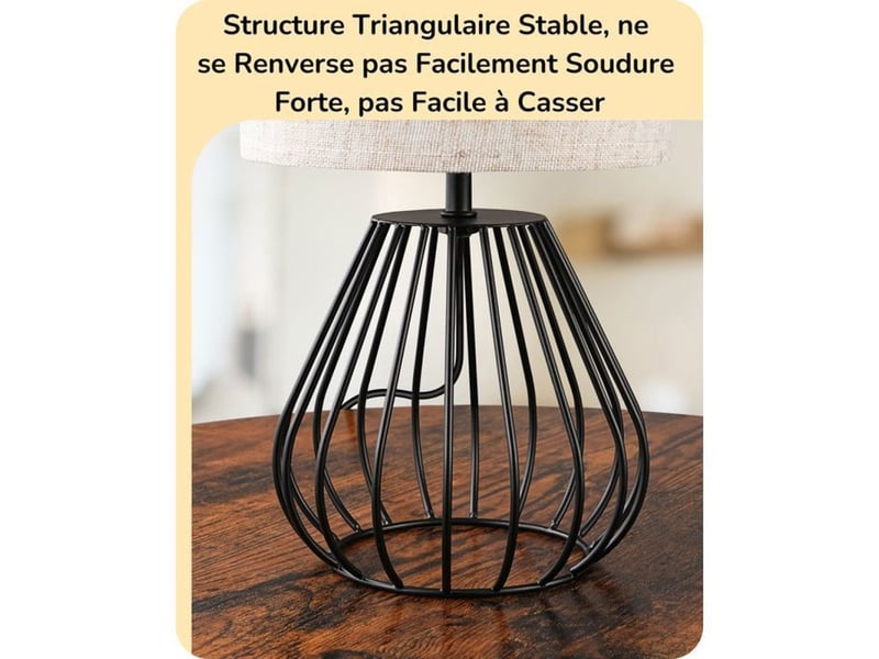  Lampe de chevet industrielle t165 avec abat-jour lin beige et base métal noire 2700k e14 370618_AABJN35729_6_DROPFR - Conforama C