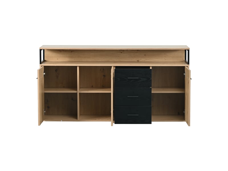 Buffet industriel 3 portes et 3 tiroirs bois et noir 150 cm - Conforama R