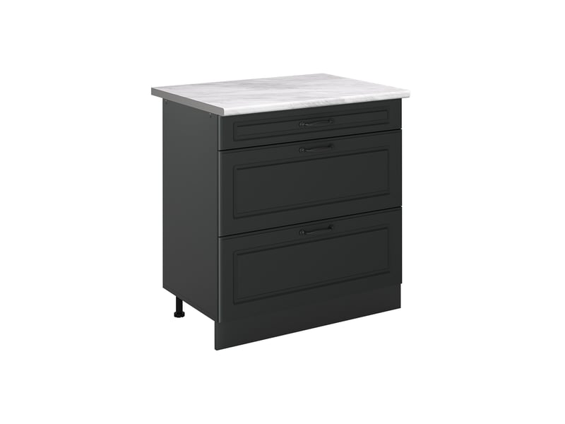  Vicco meuble cuisine, anthracite campagneanthracite, 80cm avec 3 tiroirs plan de travail marbre  - Conforama A
