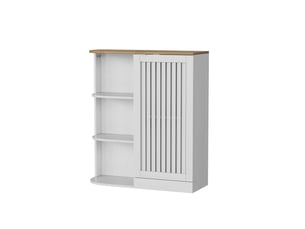 Meuble d'angle de salle de bain en mdf avec étagères blanc et chêne 68x25x76 cm