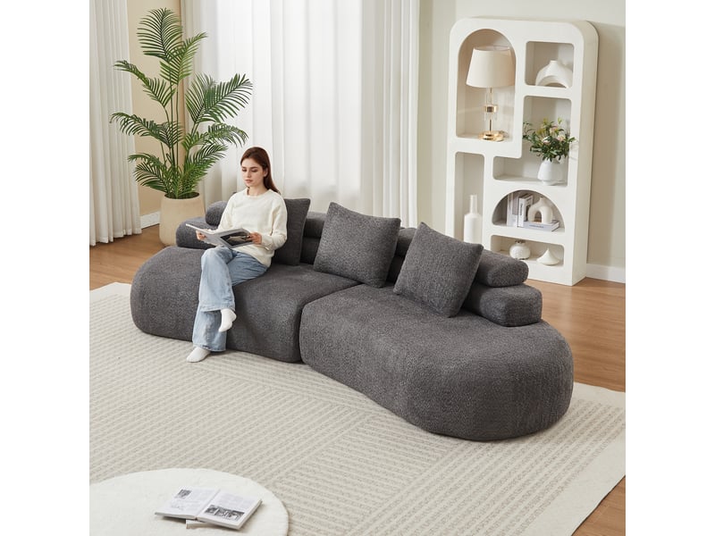 Canapé modulable, canapé de salon, en chenille, gris, forme incurvée, pour salon, mobilier pour espace de vie, chambre - Conforama C