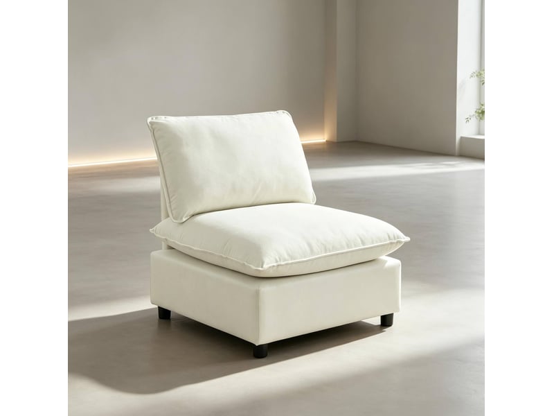  Fauteuil de salon 1 place 74x85x78 cm crème, tissu coton polyester, assise fixe design moderne  - Conforama D