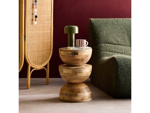 Table d'appoint. Bout de canapé. Table de chevet. Tabouret en bois de manguier. Naturel. Sita. Ø30 x h 45cm