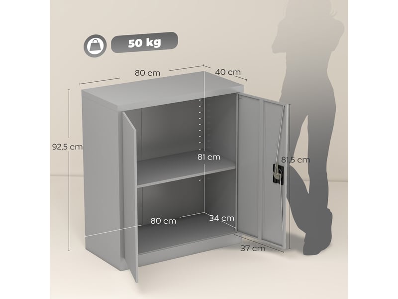  Armoire de bureau avec serrure et étagère réglable en acier gris 80 x 40 x 92,5 cm  - Conforama C
